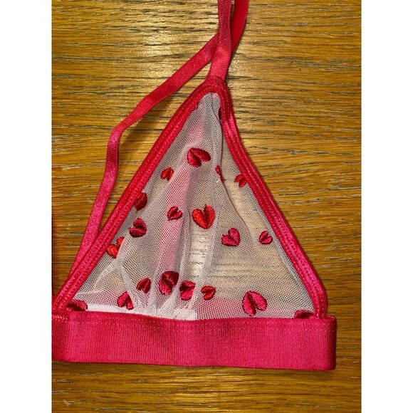 Sheer Mesh Triangle Bralette With Red Heart Embroidery & Adjustable Straps - Picture 3 of 4
